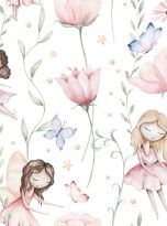 Fairy,And,Flowers,Watercolor,Seamless,Girls,Nursery,Pattern.,Cartoon,Pink