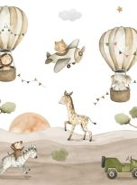 Safari,Animals,Baby,Watercolor,Illustration,With,Elephant,,Lion,,Giraffe,,Tiger,