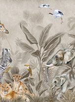 Beige,Watercolor,Safari,Animals,Wallpaper,Mural,For,Kids,,Jungle,Forest,