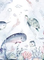 Set,Of,Sea,Animals.,Blue,Watercolor,Ocean,Fish,,Turtle,,Whale