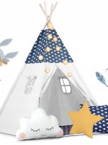 TIPI-namiot-wigwam-dla-dzieci-Girlanda-Poduszki-swiatelka-Kolor-niebieski