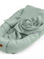 Gniazdko-kokon-z-poduszka-i-kocykiem-niemowlecy-MUSLIN-szalwiowy-zielony