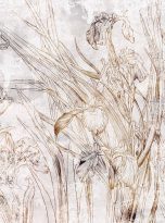 Graphic,Irises,Flowers,Painted,On,A,Grey,Grunge,Wall.,Floral