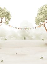 Cute,Watercolor,Landscape,With,Green,Trees,Decorated,With,Garland,Of