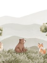 Watercolor,Forest,Scene,|,Woodland,Animals,And,Mountains,In,Gentle