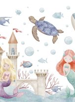 Watercolor,Illustration,Of,Mermaids,In,An,Underwater,Kingdom,With,A