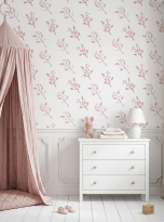 Tapeta Pudrowe Gałązki w dziecięcym pokoju w stylu boho.