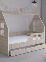 Lozko-dzieciece-DOMEK-SONOMA-z-SZUFLADA-140×70-materac-Biale-Lub-Sonoma-Dlugosc-144-cm